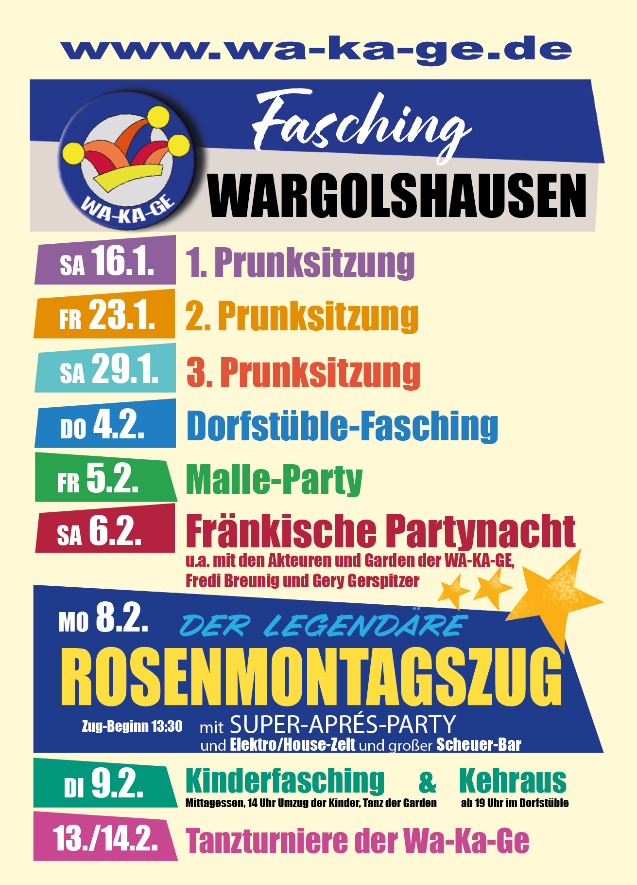 Termine der Wa-Ka-Ge in der Session 2025/2026